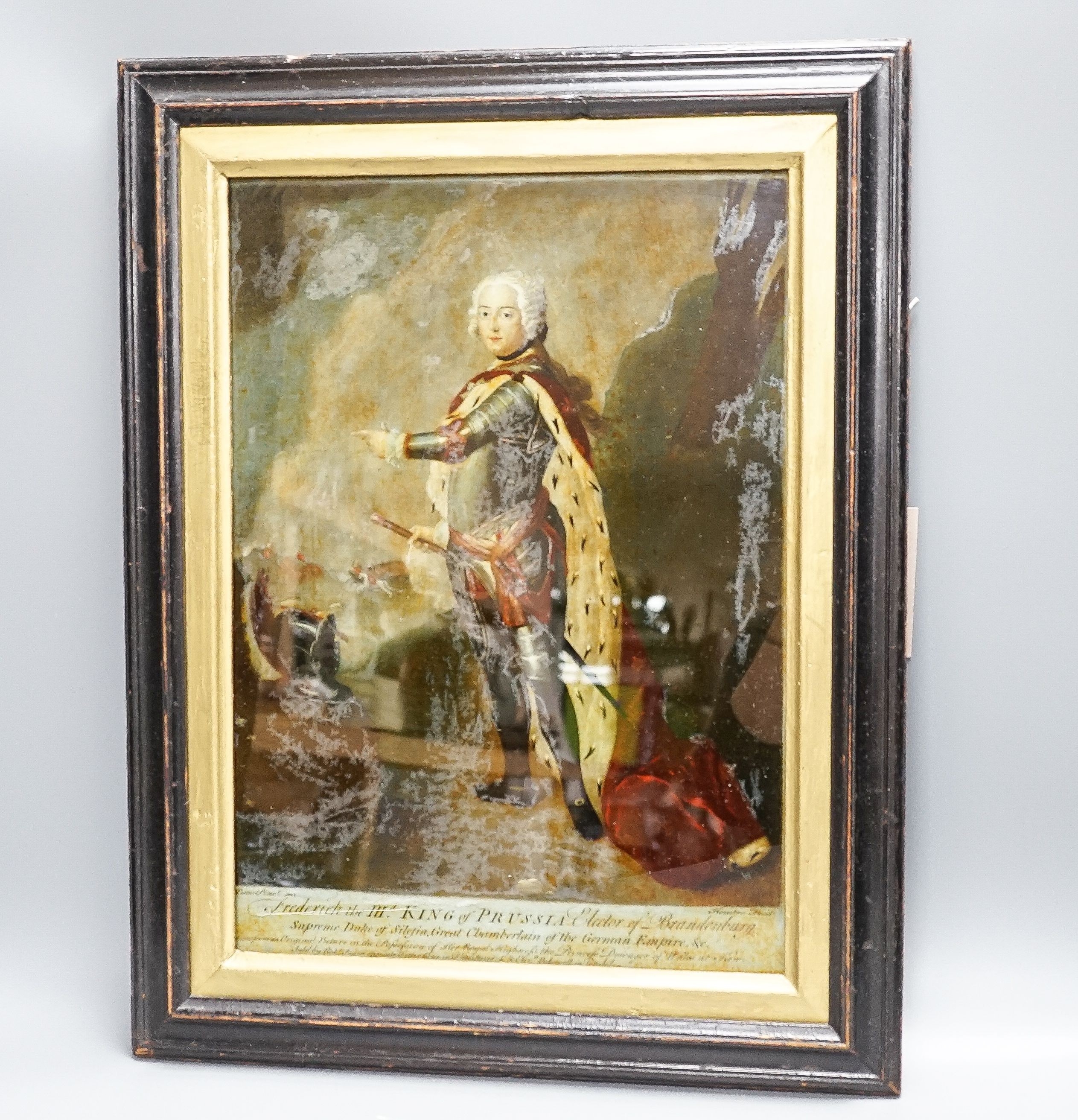 An early 19th century reverse glass print 'Frederick III King of Prussia' 36x26cm